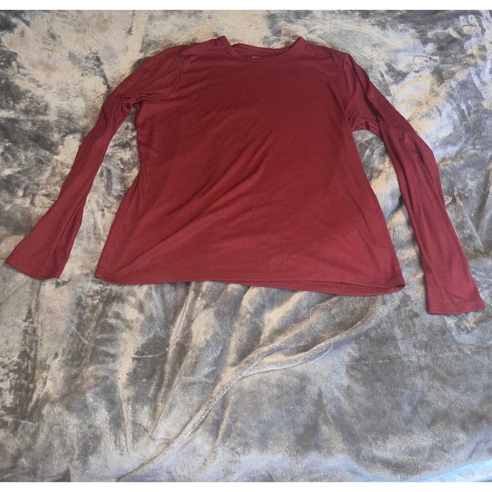 Ana A New Approach Womens XL Burgundy Red Ribbed Long Sleeve Crew Neck Top